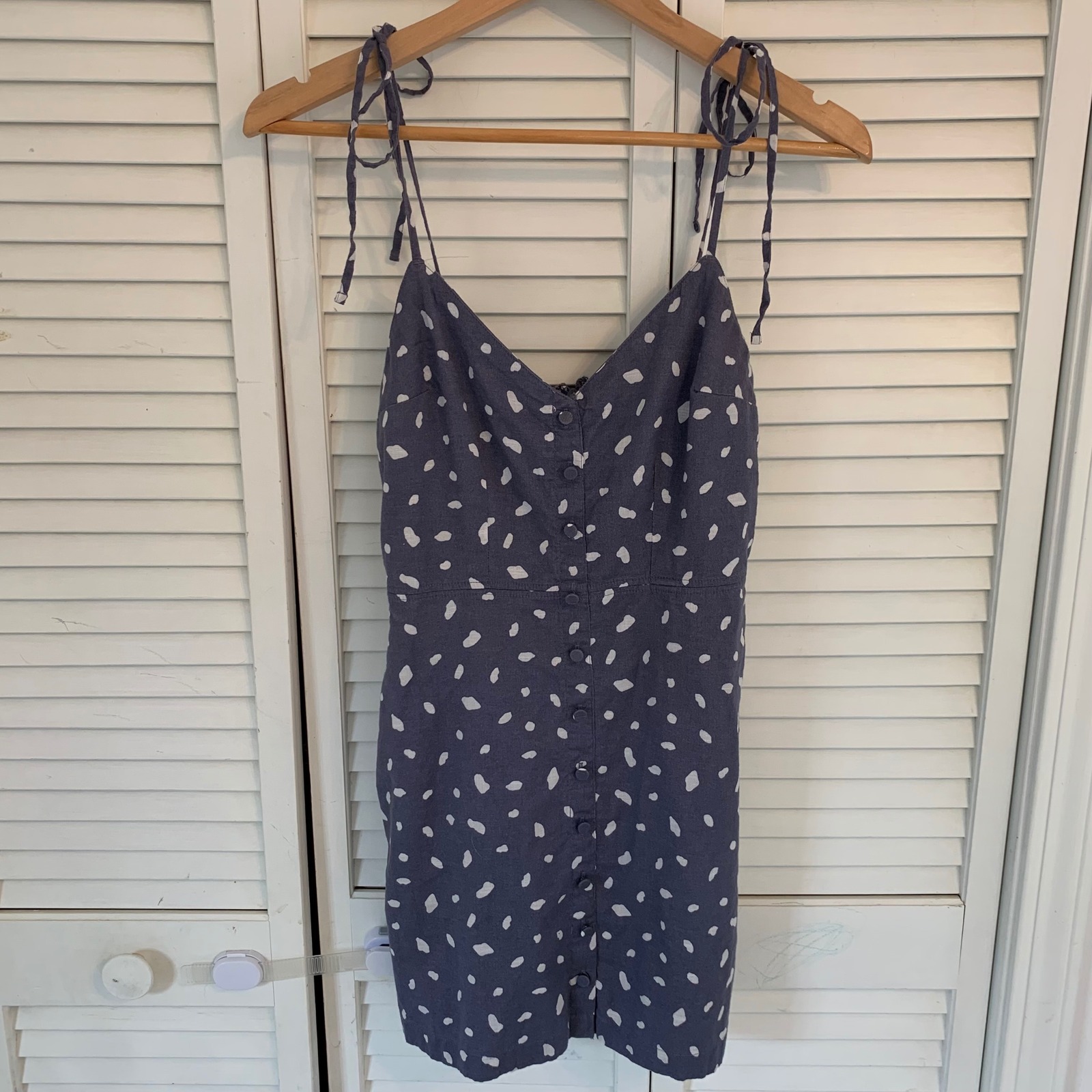 Abercrombie & Fitch Blue White Speckled Smocked Back Tie Strap Mini Dress Xs Pet